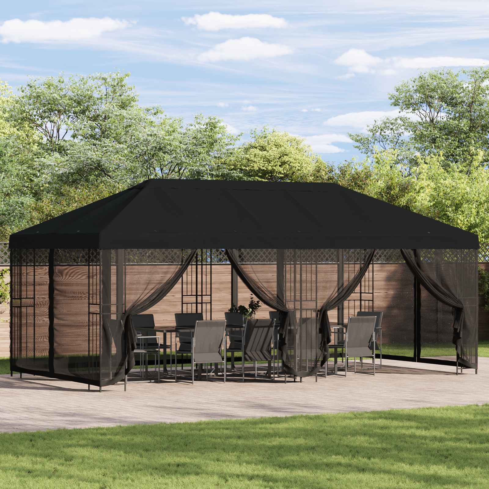 Pavillon Mit Seitenwänden 6 X 3 M Polyester Und Stahl 190