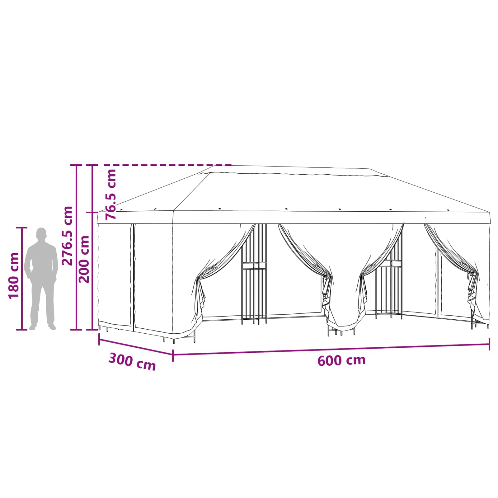 Pavillon Mit Seitenwänden 6 X 3 M Polyester Und Stahl 190