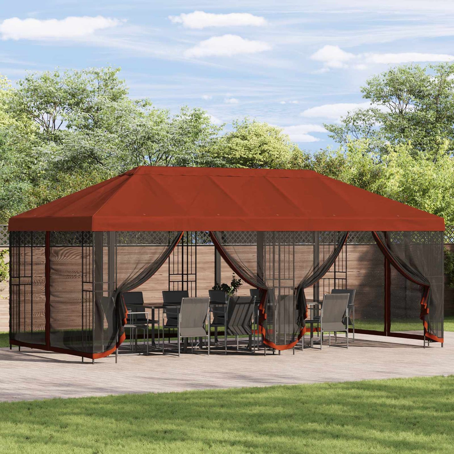 Pavillon Mit Seitenwänden 6 X 3 M Polyester Und Stahl 190