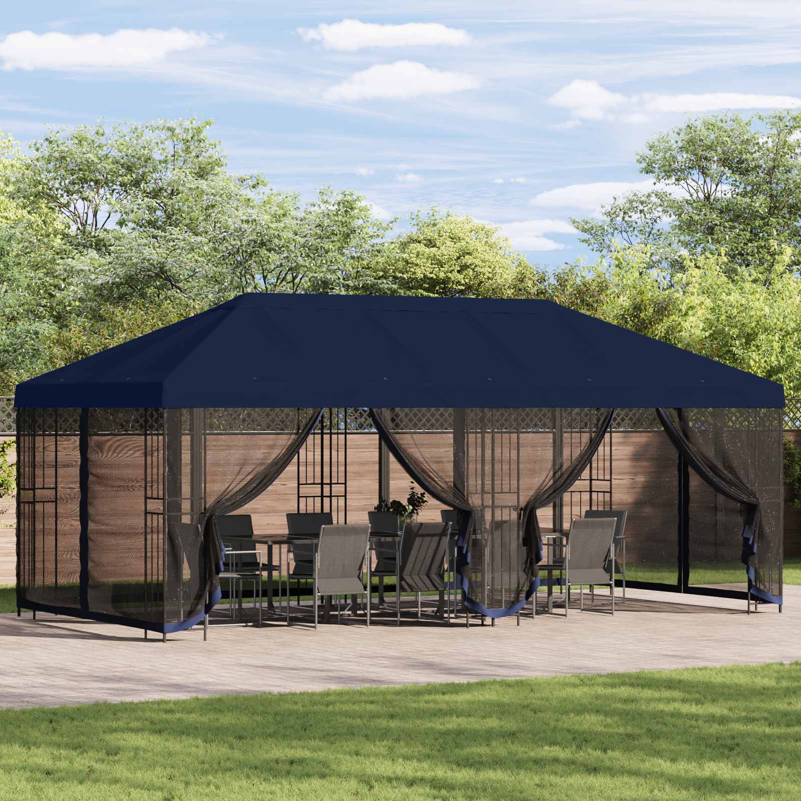 Pavillon Mit Seitenwänden 6 X 3 M Polyester Und Stahl 190