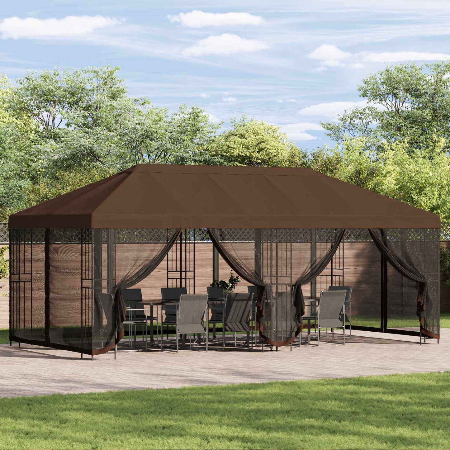 Pavillon Mit Seitenwänden 6 X 3 M Polyester Und Stahl 190