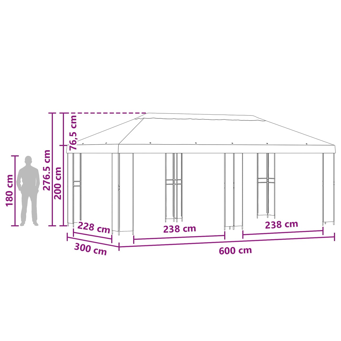 Garten Pavillon 6 X 3 M Polyester Und Stahl 190