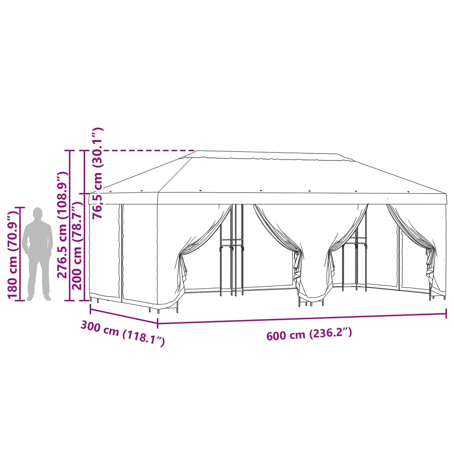 Pavillon Mit Seitenwänden 6 X 3 M Polyester Und Stahl 190
