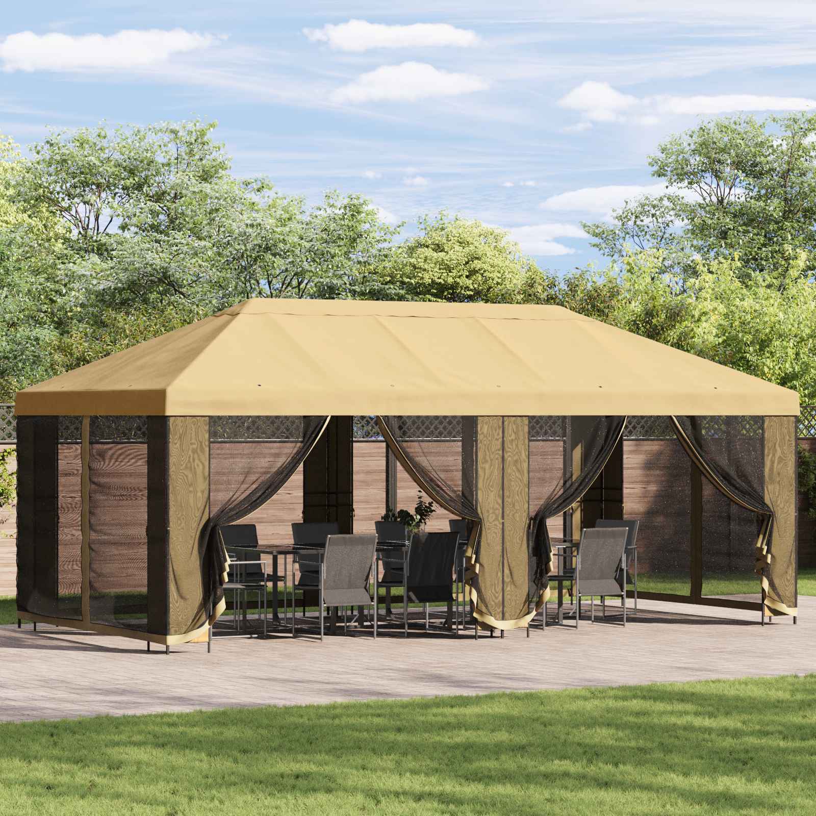 Pavillon Mit Seitenwänden 6 X 3 M Polyester Und Stahl 190