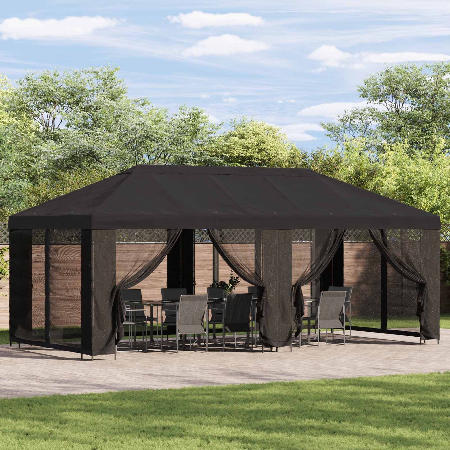 Pavillon Mit Seitenwänden 6 X 3 M Polyester Und Stahl 190