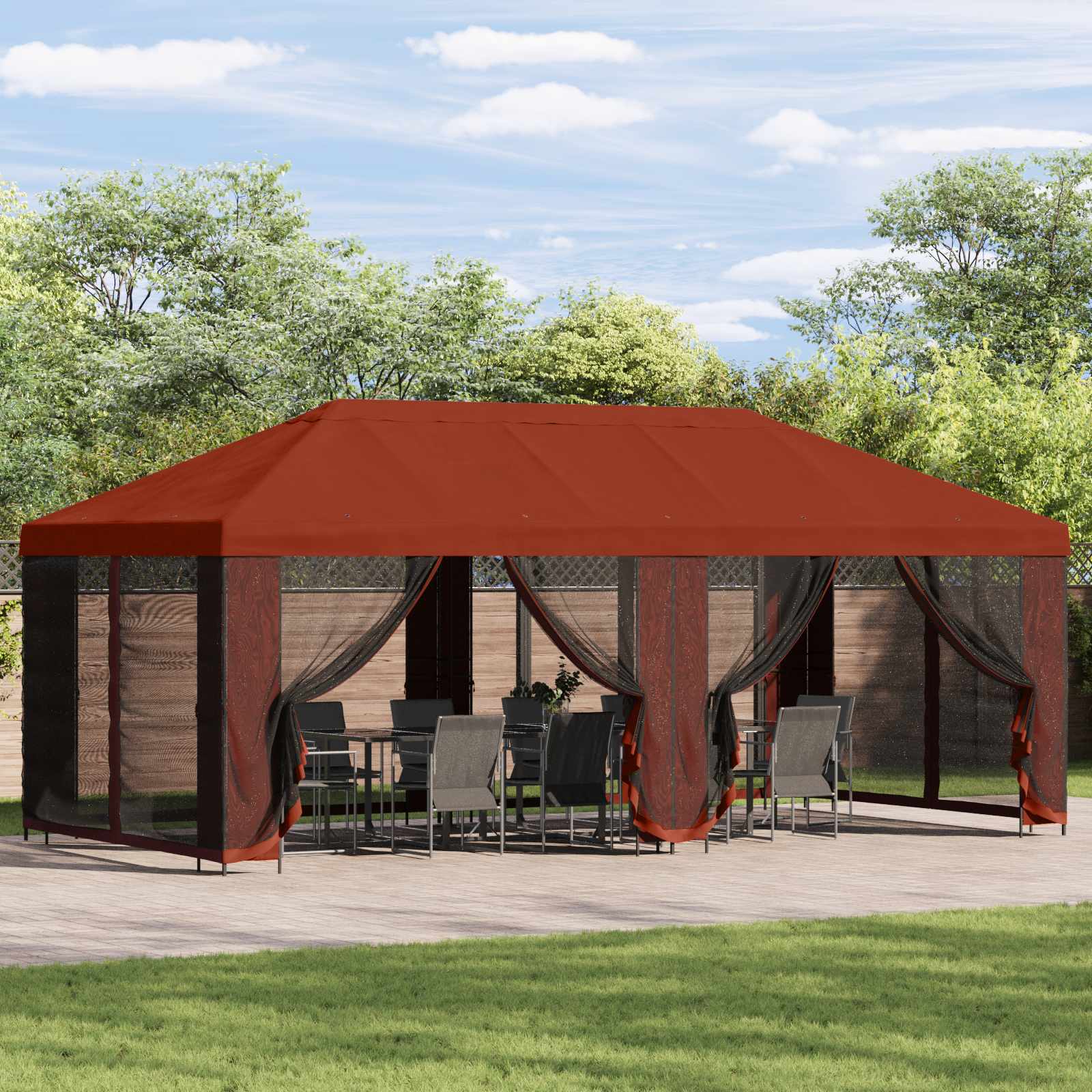 Pavillon Mit Seitenwänden 6 X 3 M Polyester Und Stahl 190