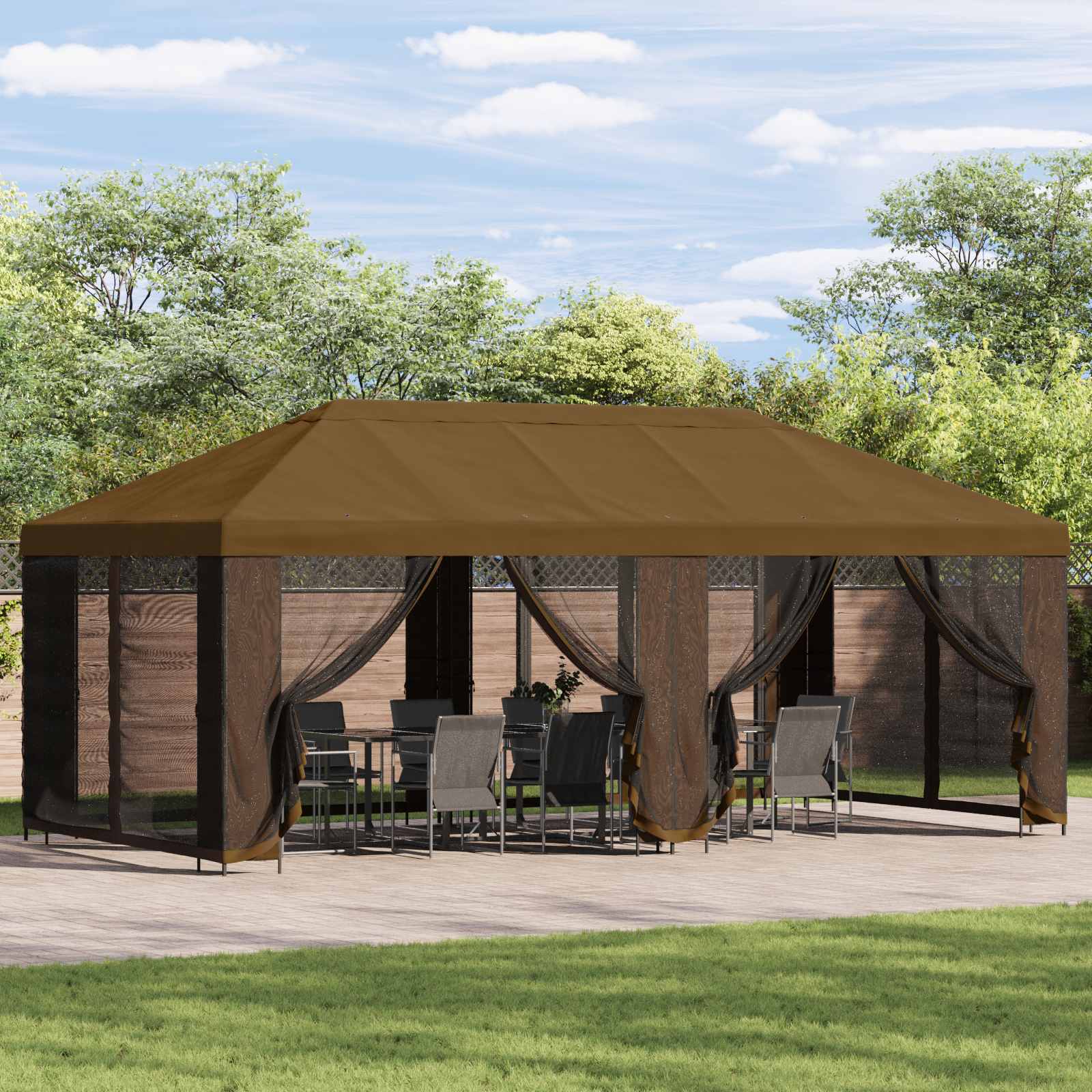 Pavillon Mit Seitenwänden 6 X 3 M Polyester Und Stahl 190