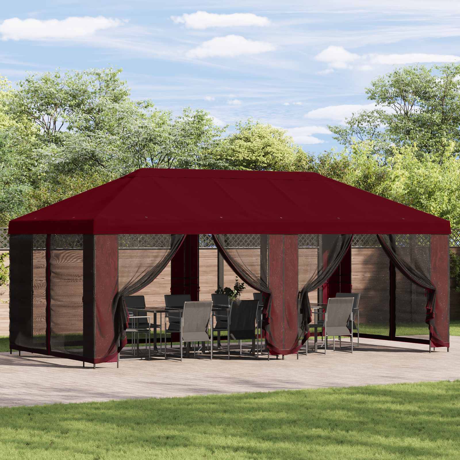 Pavillon Mit Seitenwänden 6 X 3 M Polyester Und Stahl 190