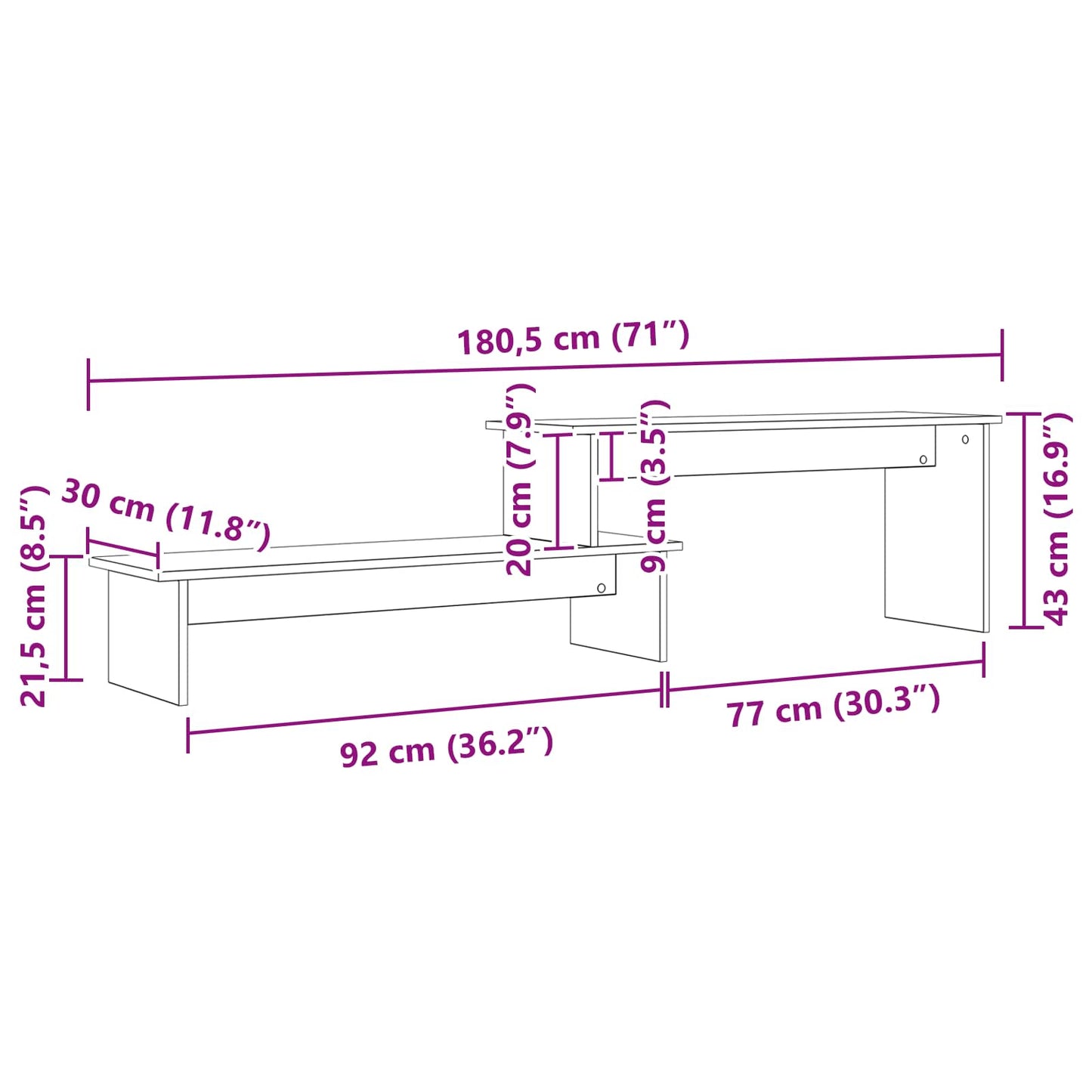 Tv-Schrankset 180 X 30 X 43 Cm Holzwerkstoff