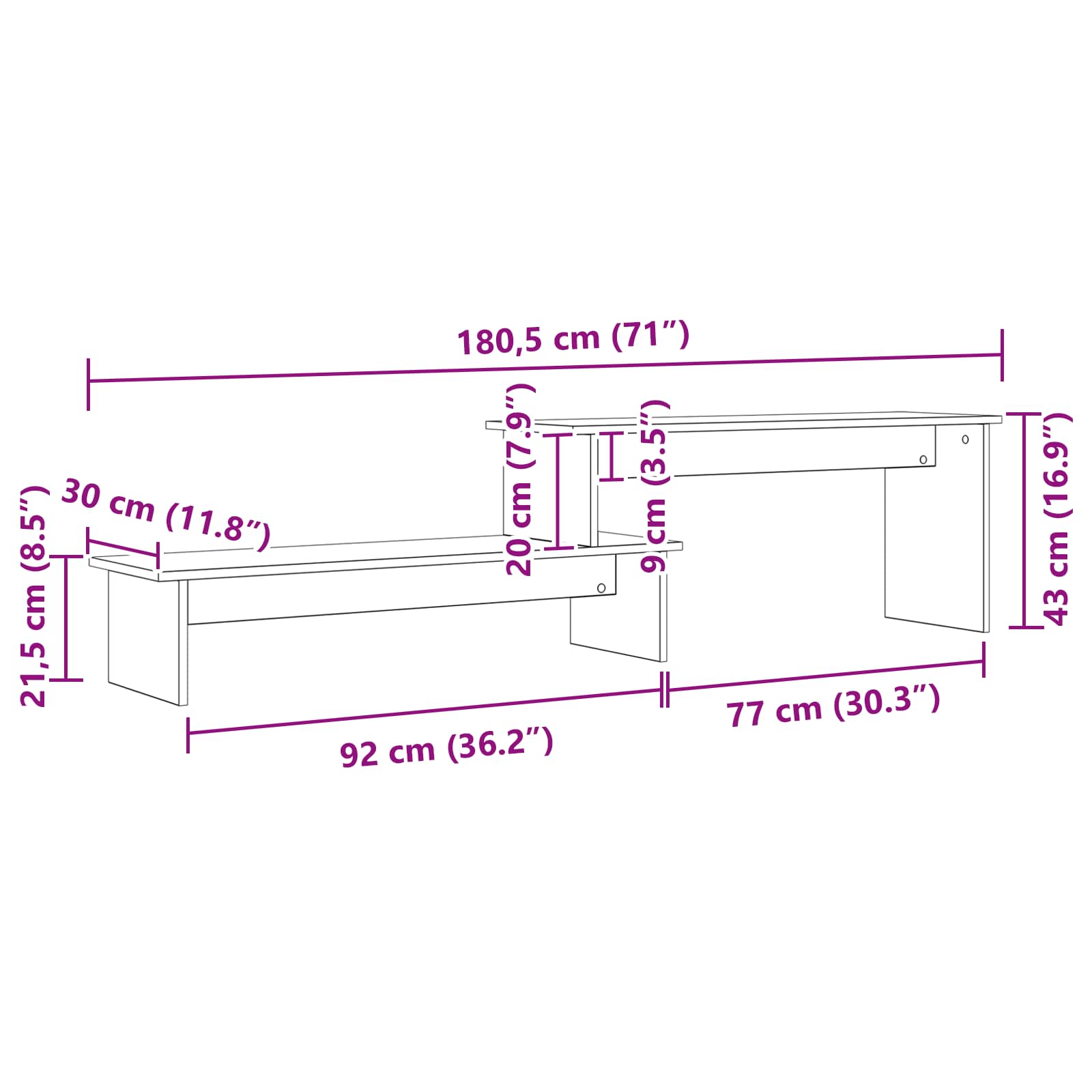 Tv-Schrankset 180 X 30 X 43 Cm Holzwerkstoff