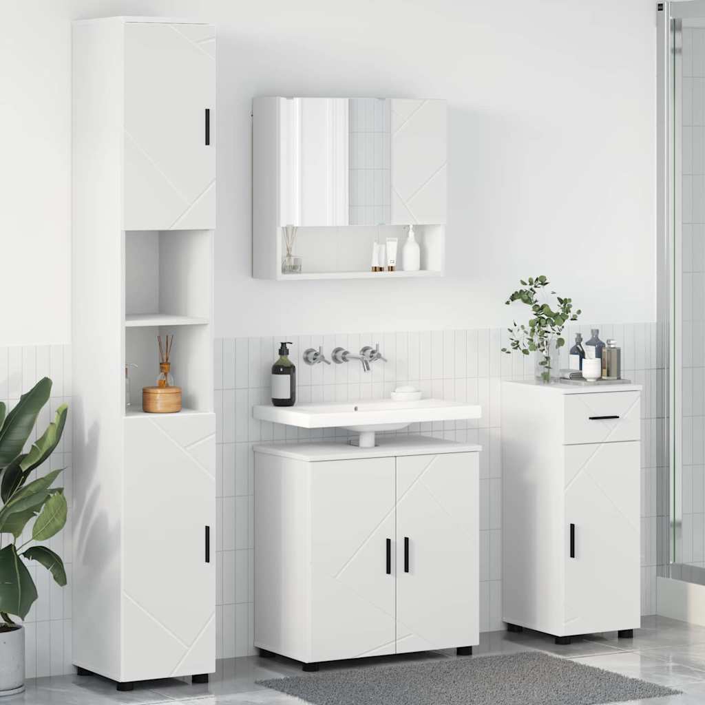 Badezimmermöbel-Set 4 Pcs Hochglanz Weiß Holzwerkstoff & Metall