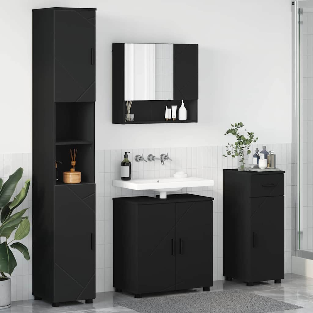 Badezimmermöbel-Set 4 Pcs Hochglanz Weiß Holzwerkstoff & Metall