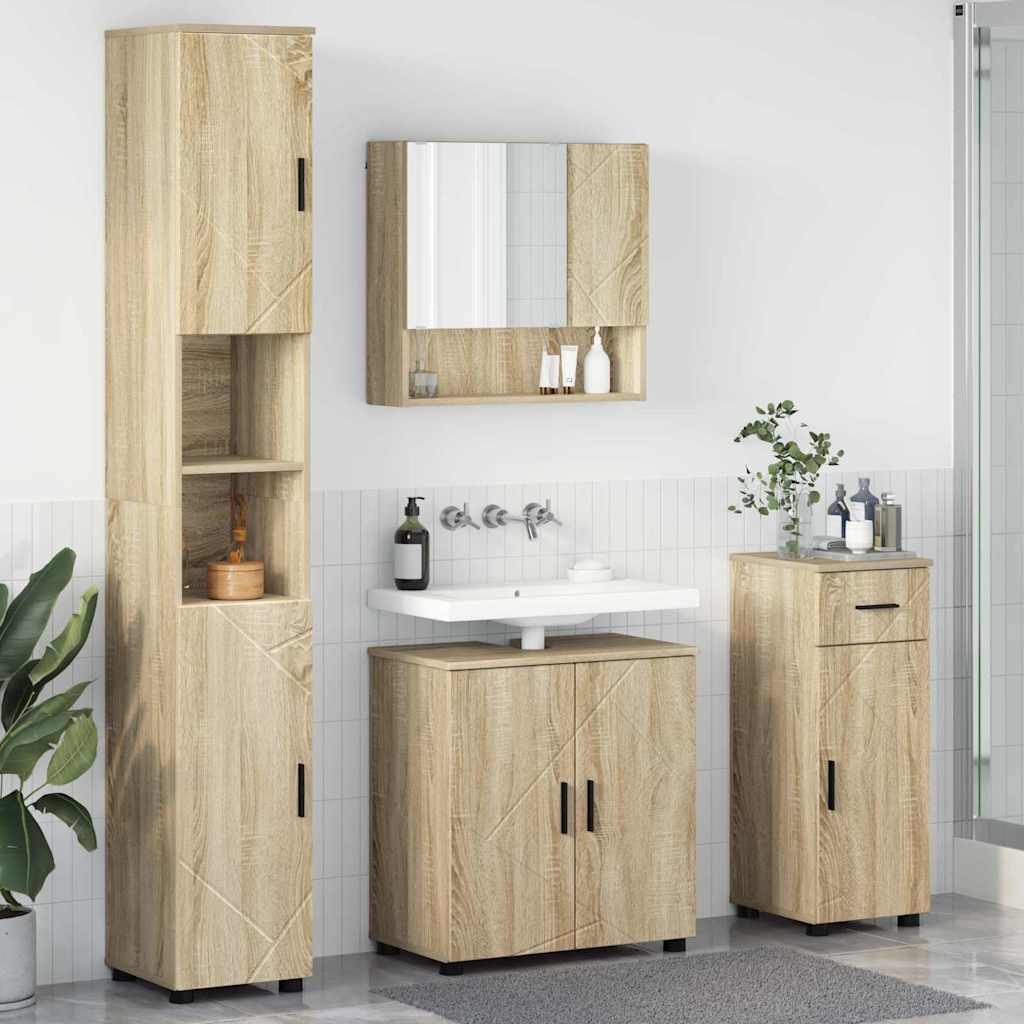 Badezimmermöbel-Set 4 Pcs Hochglanz Weiß Holzwerkstoff & Metall