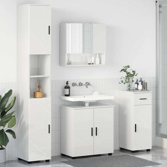 Badezimmermöbel-Set 4 Pcs Hochglanz Weiß Holzwerkstoff & Metall