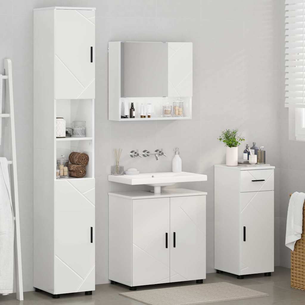 Badezimmermöbel-Set 4 Pcs Hochglanz Weiß Holzwerkstoff & Metall