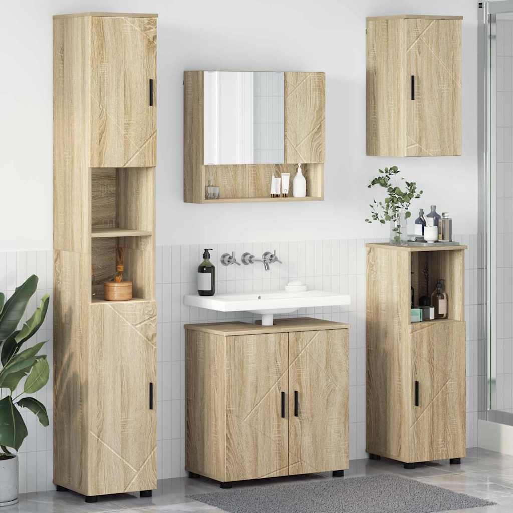 Badezimmermöbel-Set 5 Pcs Beton Grau Holzwerkstoff & Metall