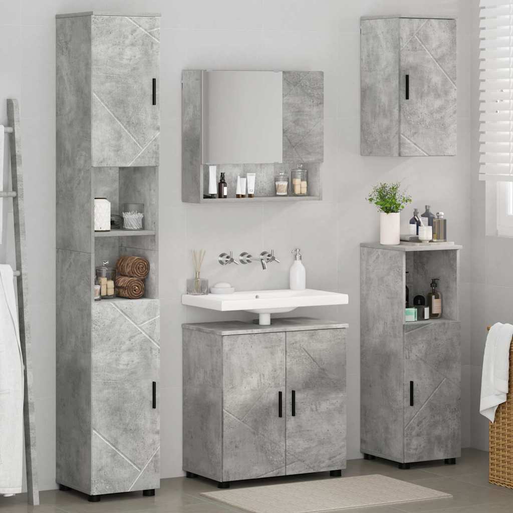 Badezimmermöbel-Set 5 Pcs Beton Grau Holzwerkstoff & Metall