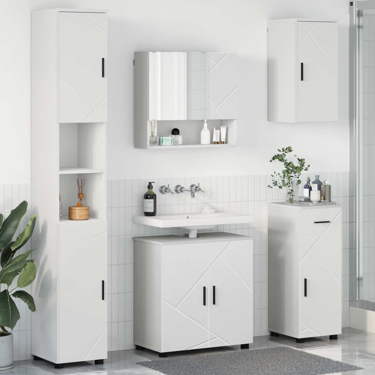 Badezimmermöbel-Set 5 Pcs Beton Grau Holzwerkstoff & Metall