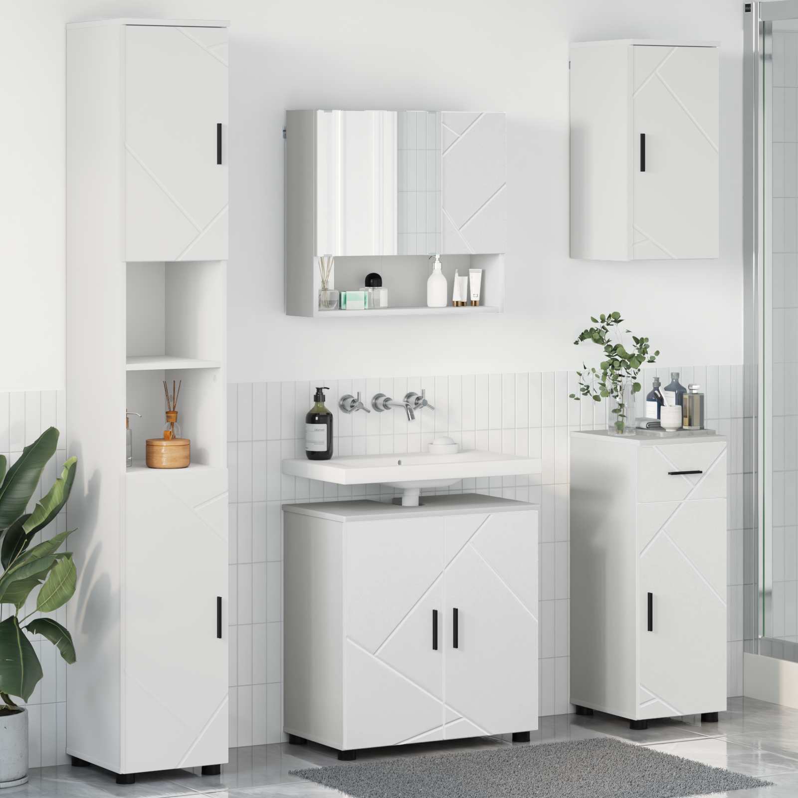 Badezimmermöbel-Set 5 Pcs Beton Grau Holzwerkstoff & Metall