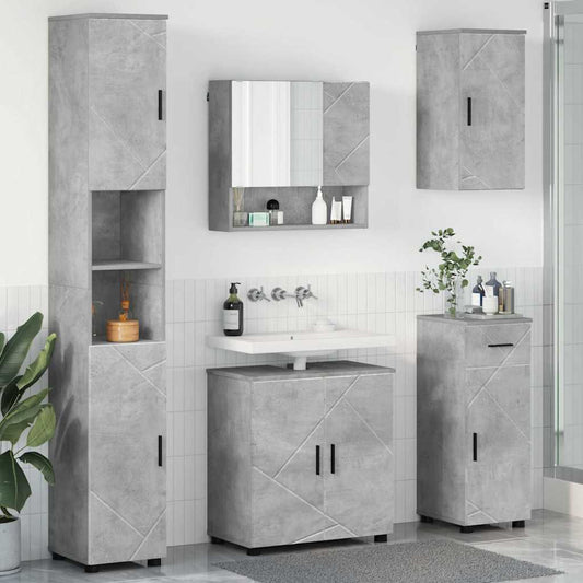 Badezimmermöbel-Set 5 Pcs Beton Grau Holzwerkstoff & Metall