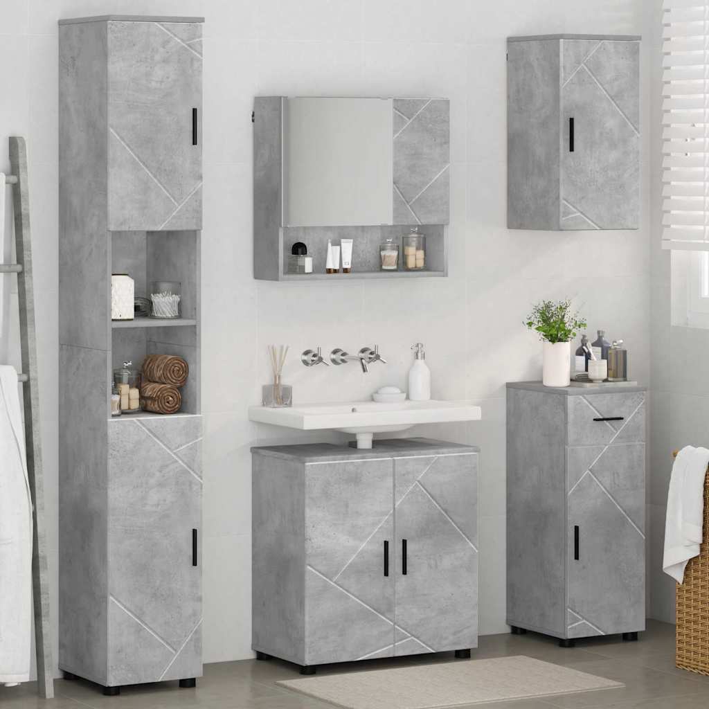 Badezimmermöbel-Set 5 Pcs Beton Grau Holzwerkstoff & Metall