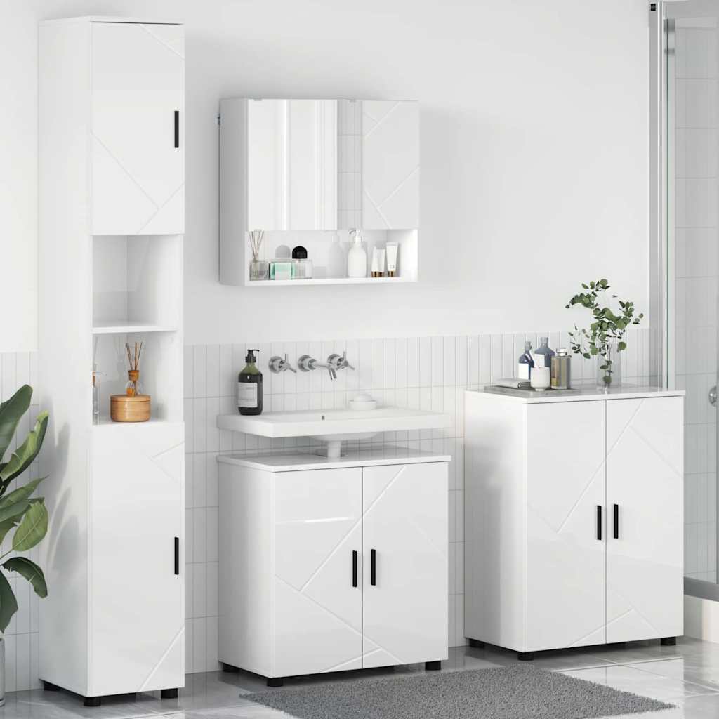 Badezimmermöbel-Set 4 Pcs Hochglanz Weiß Holzwerkstoff & Metall