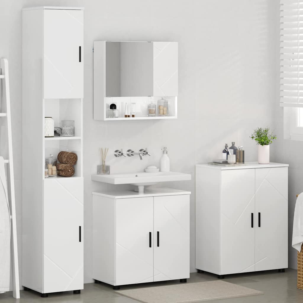 Badezimmermöbel-Set 4 Pcs Hochglanz Weiß Holzwerkstoff & Metall