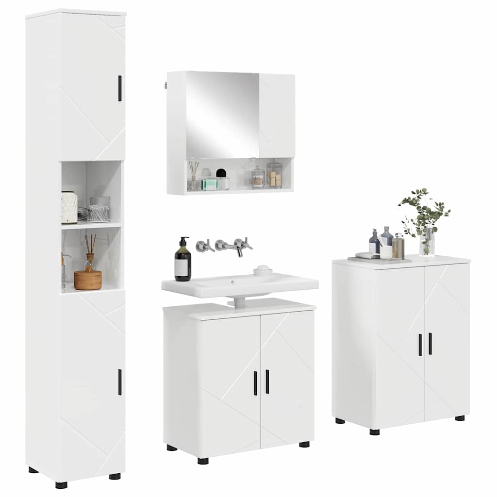 Badezimmermöbel-Set 4 Pcs Hochglanz Weiß Holzwerkstoff & Metall