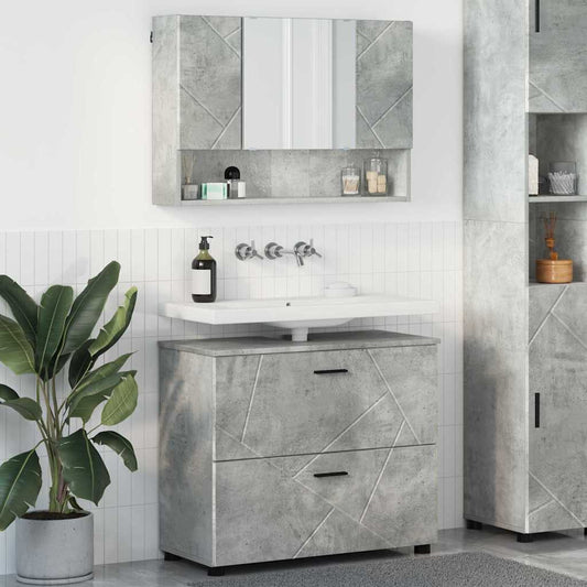Badezimmermöbel-Set 2 Pcs Beton Grau Sperrholz Und Metall