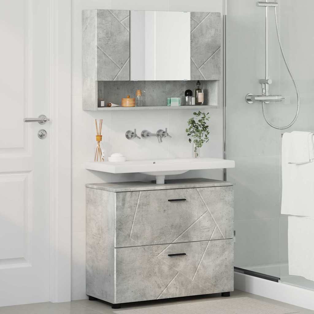 Badezimmermöbel-Set 2 Pcs Beton Grau Sperrholz Und Metall