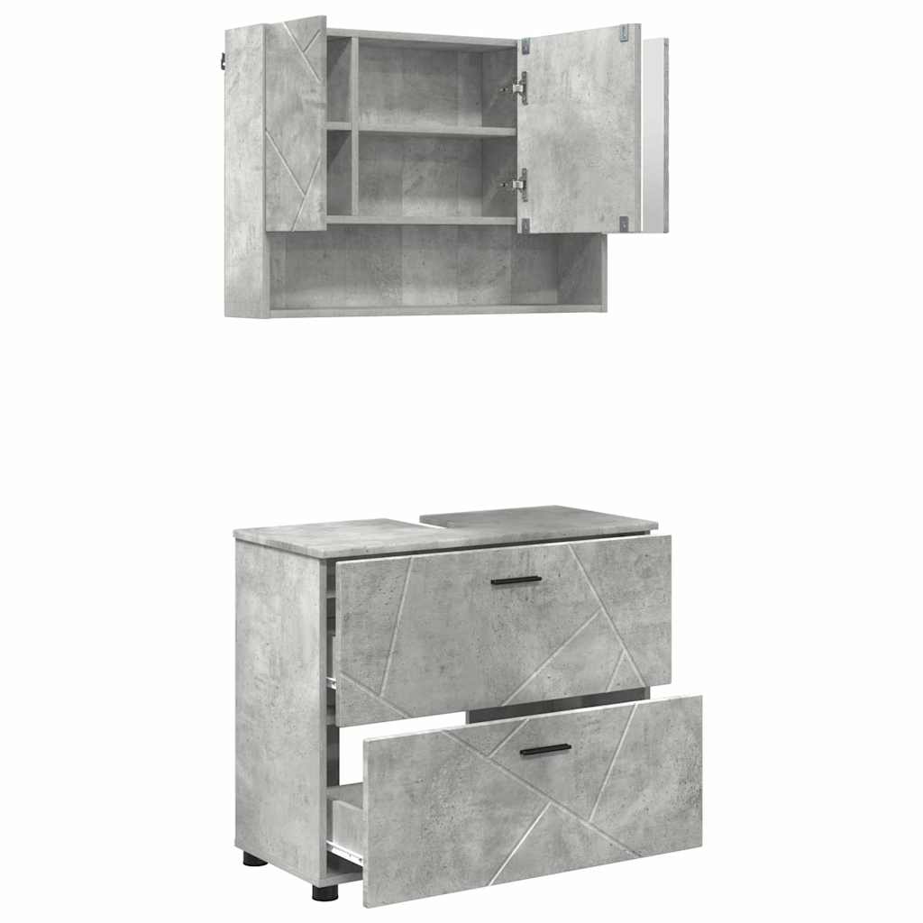Badezimmermöbel-Set 2 Pcs Beton Grau Sperrholz Und Metall
