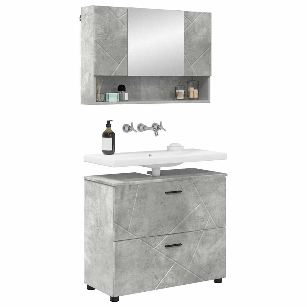 Badezimmermöbel-Set 2 Pcs Beton Grau Sperrholz Und Metall