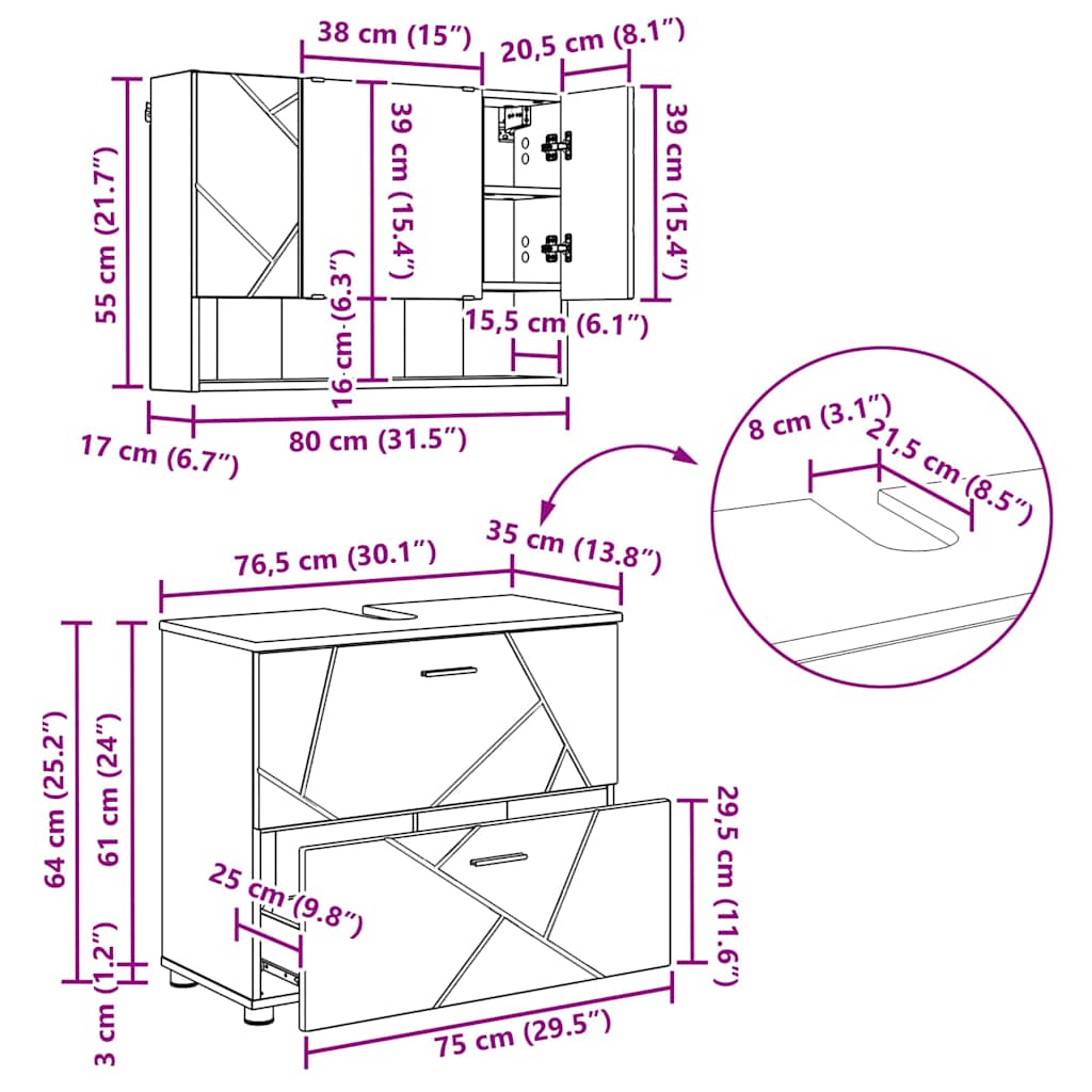 Badezimmermöbel-Set 2 Pcs Beton Grau Sperrholz Und Metall