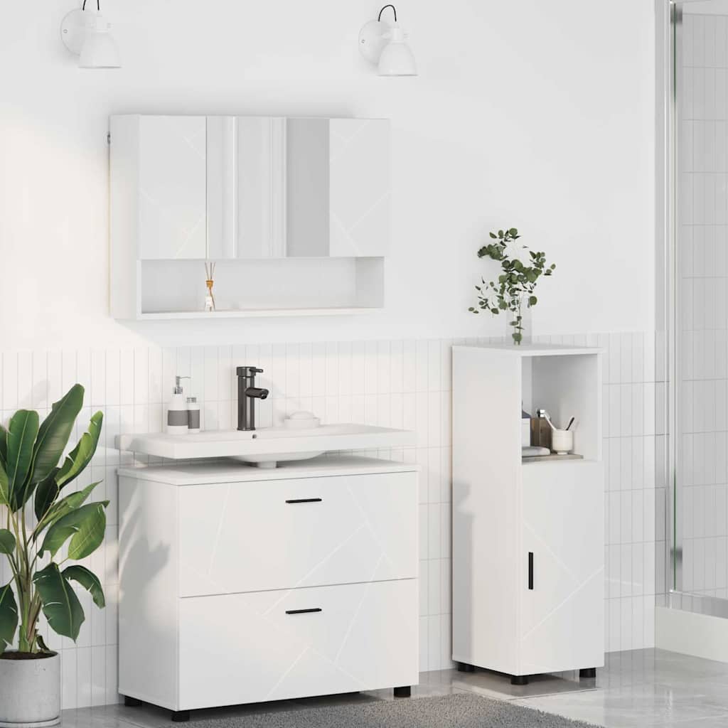 Badezimmermöbel-Set 3 Pcs Beton Grau Sperrholz Und Metall