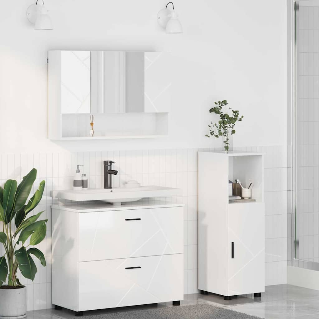 Badezimmermöbel-Set 3 Pcs Beton Grau Sperrholz Und Metall