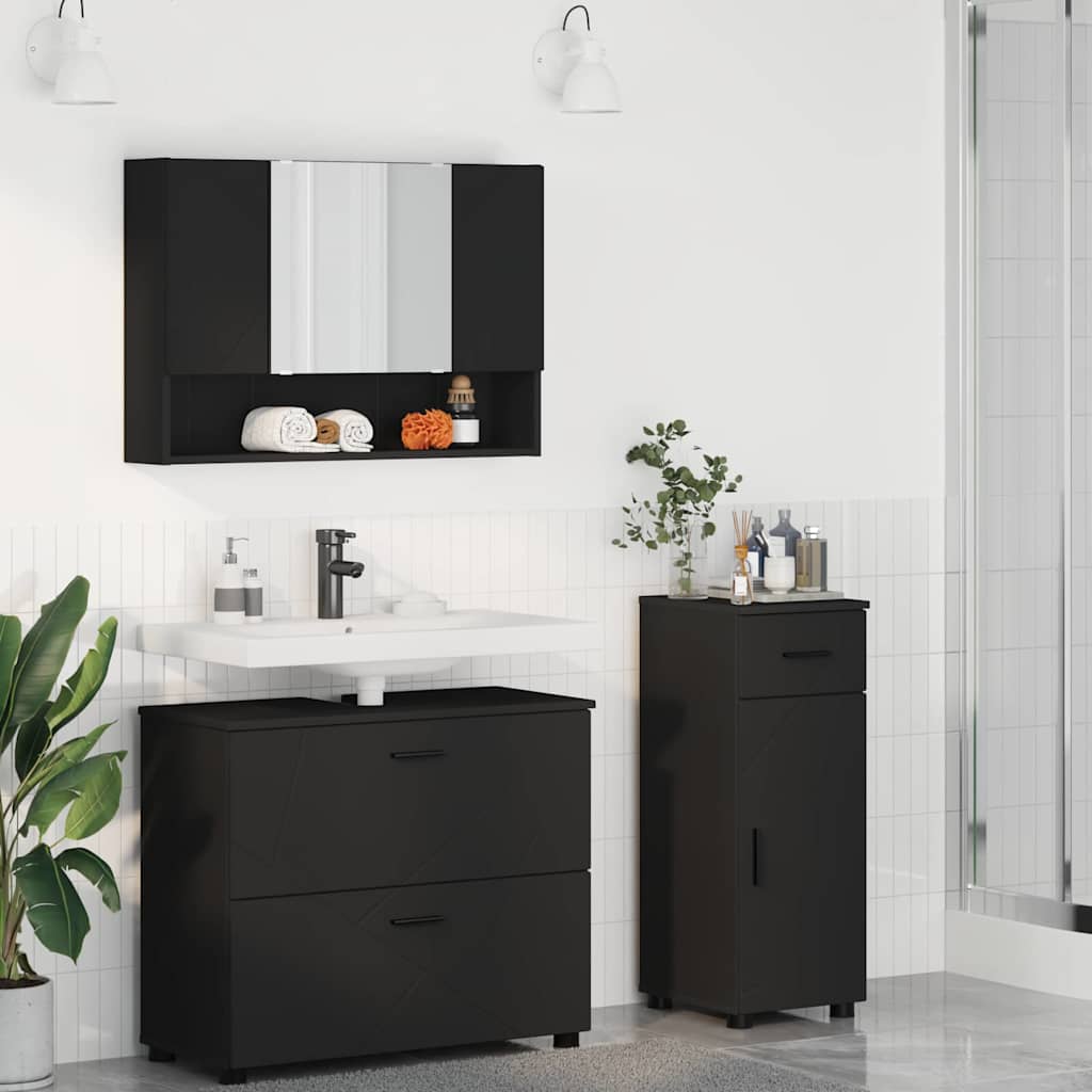 Badezimmermöbel-Set 3 Pcs Beton Grau Sperrholz Und Metall