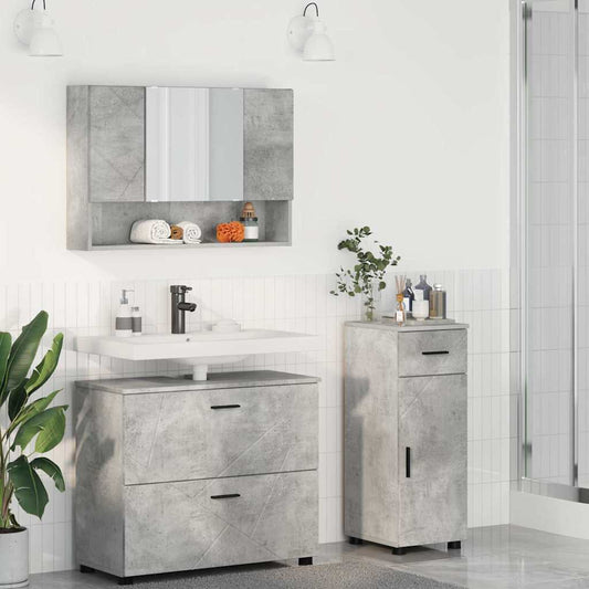 Badezimmermöbel-Set 3 Pcs Beton Grau Sperrholz Und Metall