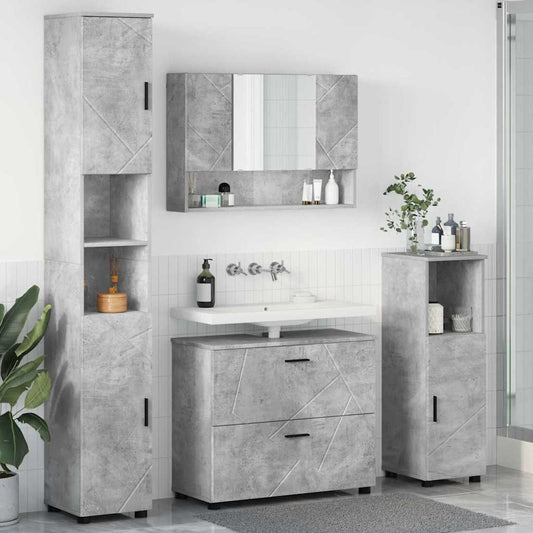 Badezimmermöbel-Set 4 Pcs Beton Grau Sperrholz Und Metall