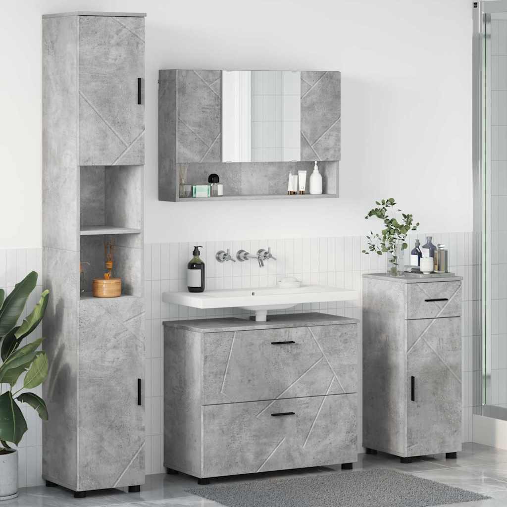 Badezimmermöbel-Set 4 Pcs Beton Grau Sperrholz Und Metall