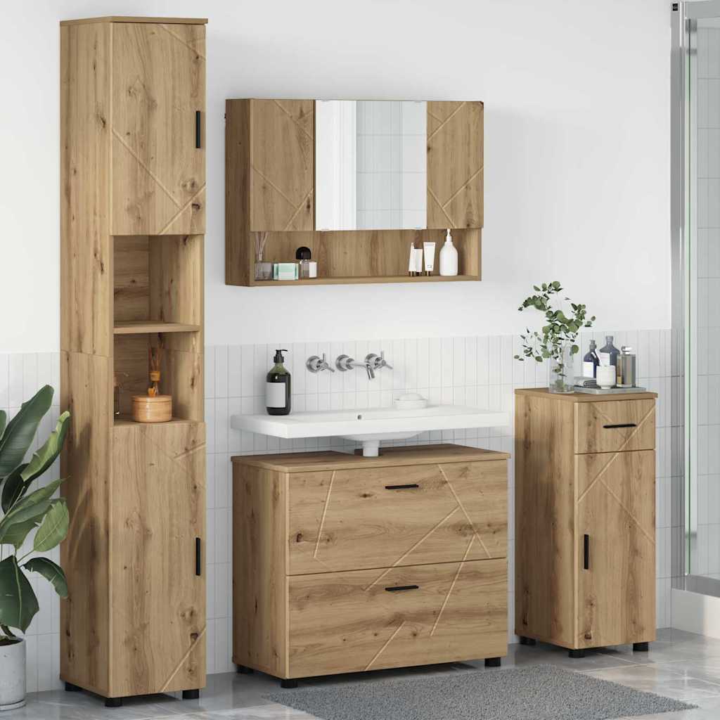 Badezimmermöbel-Set 4 Pcs Beton Grau Sperrholz Und Metall