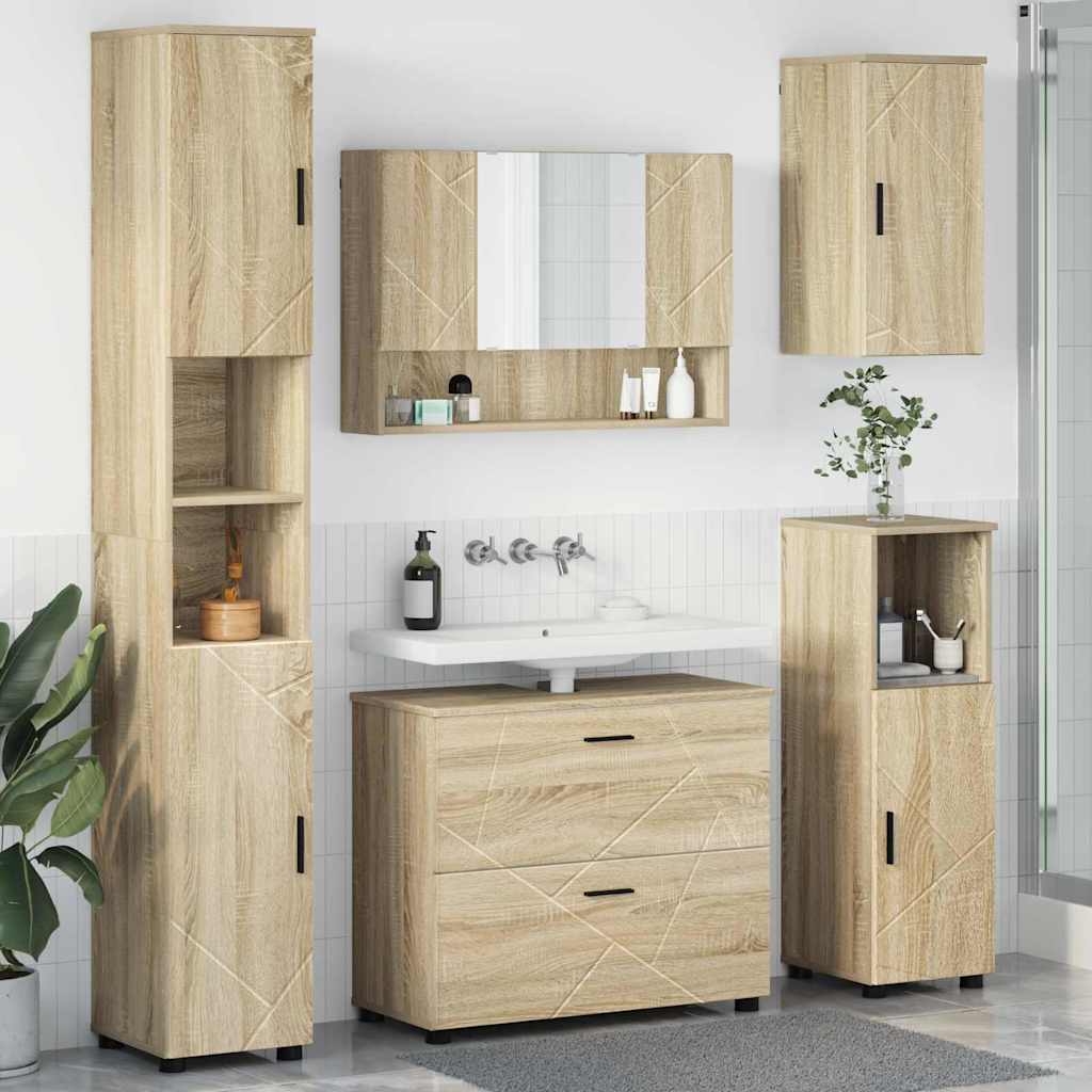 Badezimmermöbel-Set 5 Pcs Beton Grau Sperrholz Und Metall
