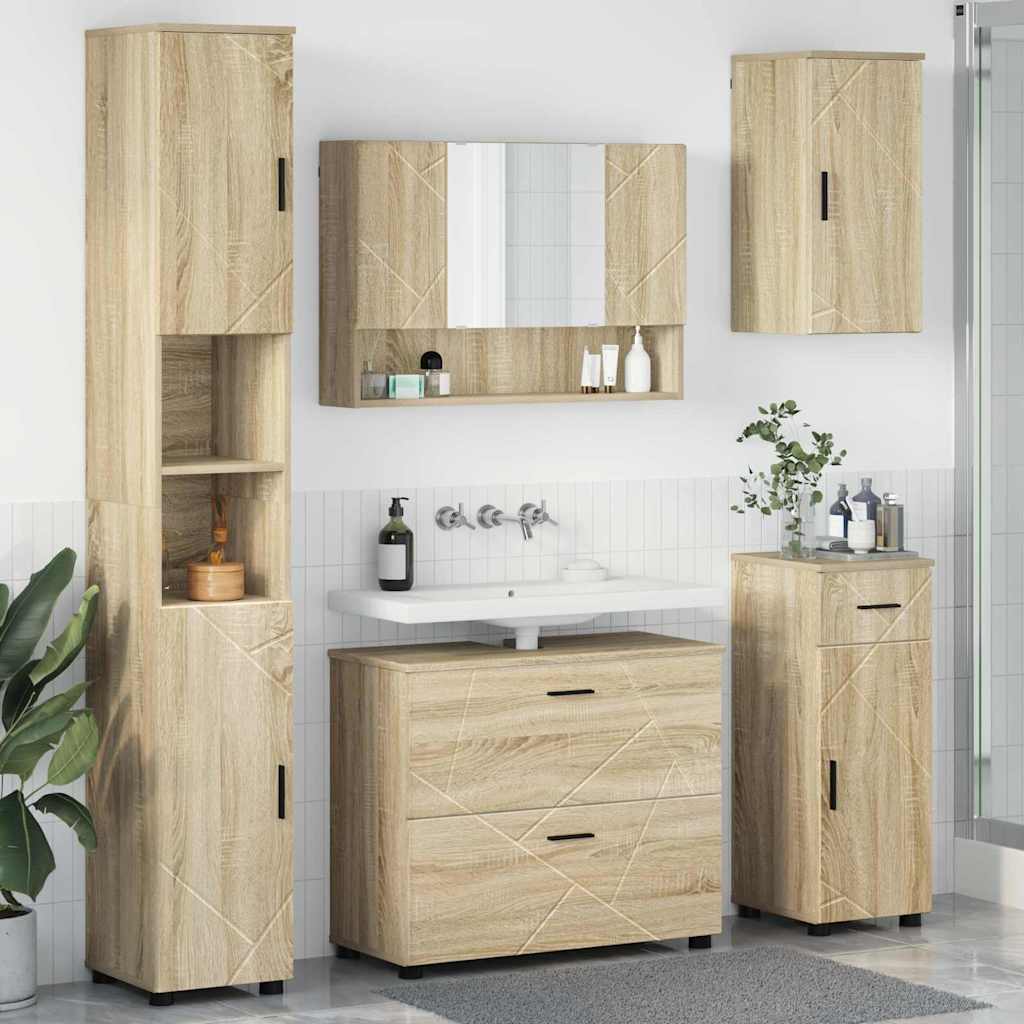 Badezimmermöbel-Set 5 Pcs Beton Grau Sperrholz Und Metall