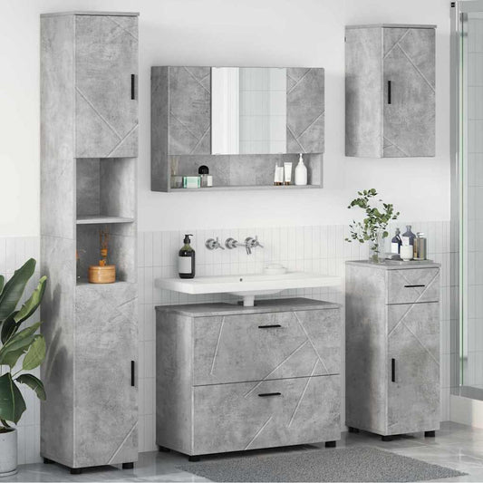 Badezimmermöbel-Set 5 Pcs Beton Grau Sperrholz Und Metall