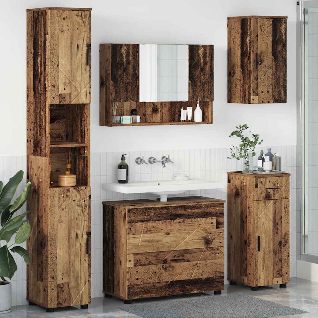 Badezimmermöbel-Set 5 Pcs Beton Grau Sperrholz Und Metall