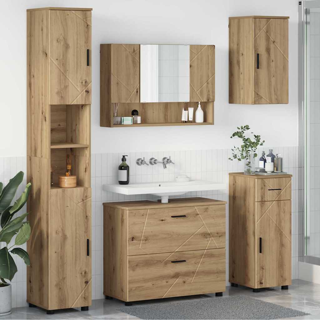Badezimmermöbel-Set 5 Pcs Beton Grau Sperrholz Und Metall