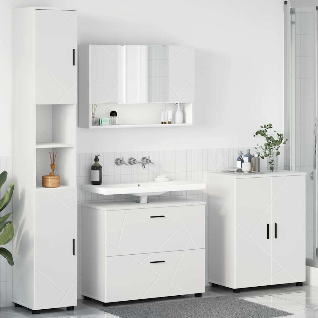 Badezimmermöbel-Set 4 Pcs Hochglanz Weiß Sperrholz Und Metall