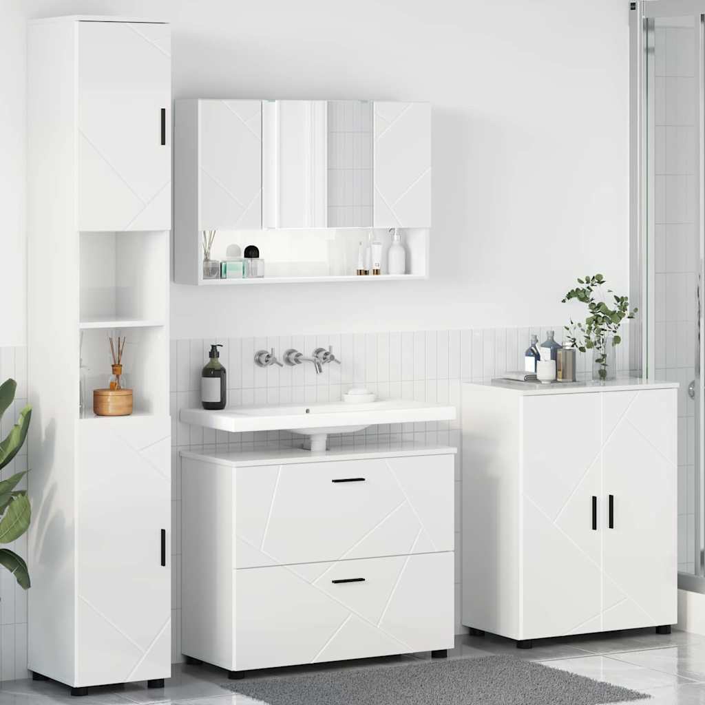 Badezimmermöbel-Set 4 Pcs Hochglanz Weiß Sperrholz Und Metall