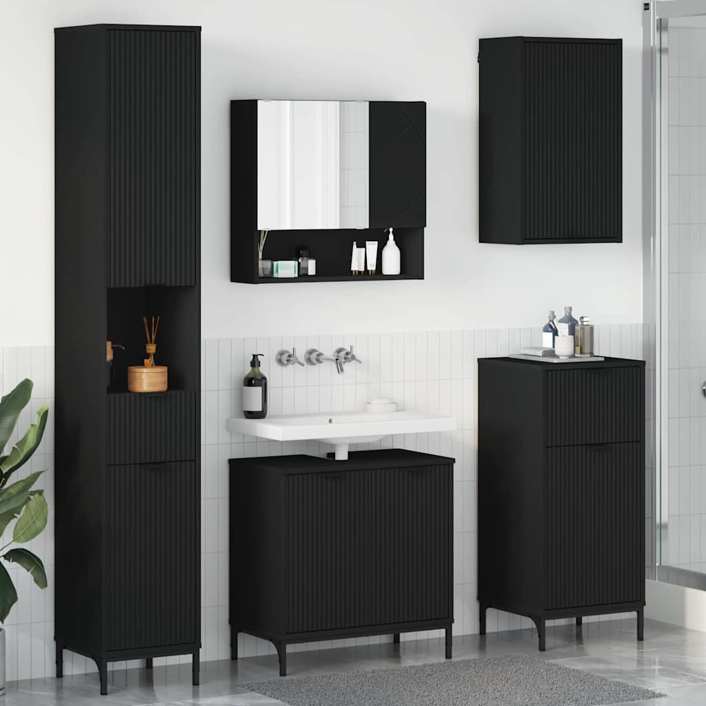 Badezimmermöbel-Set 4 Stk. Holzwerkstoff, Metall