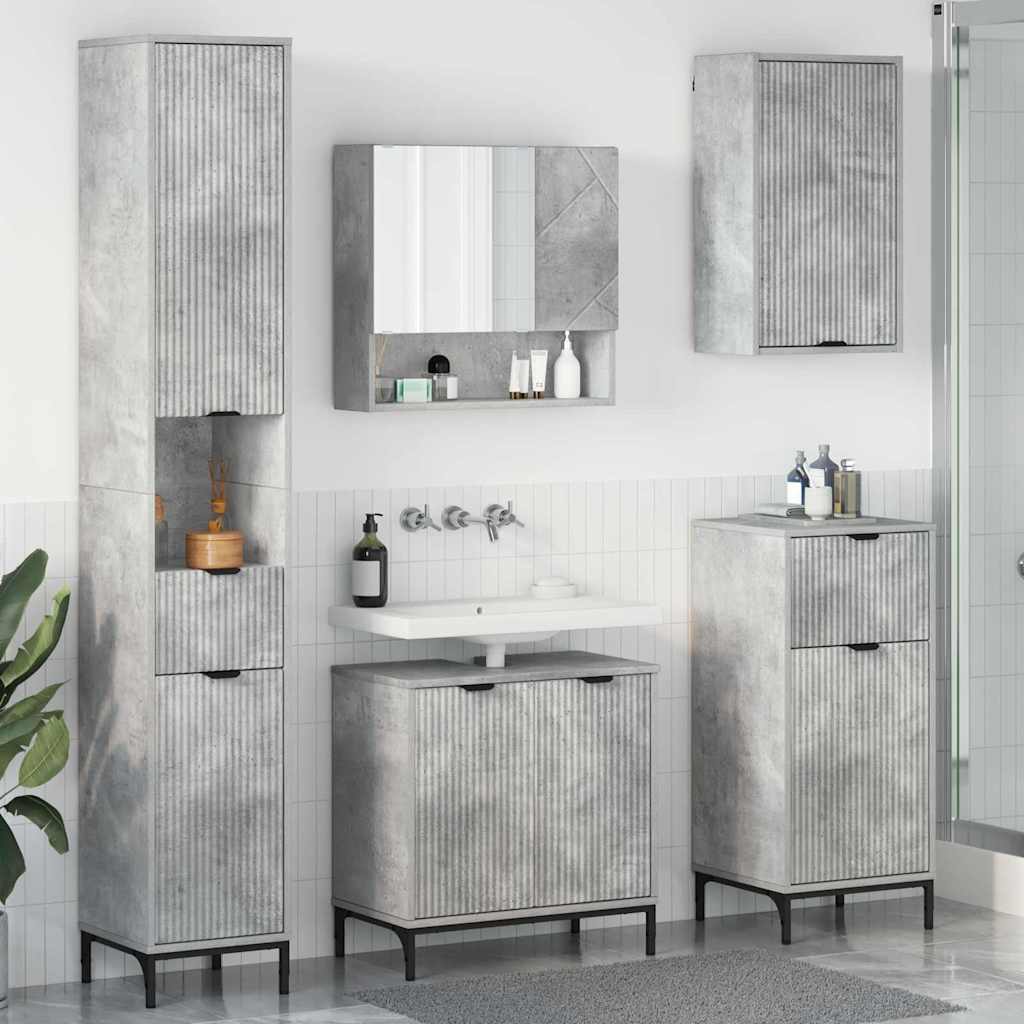 Badezimmermöbel-Set 4 Stk. Holzwerkstoff, Metall
