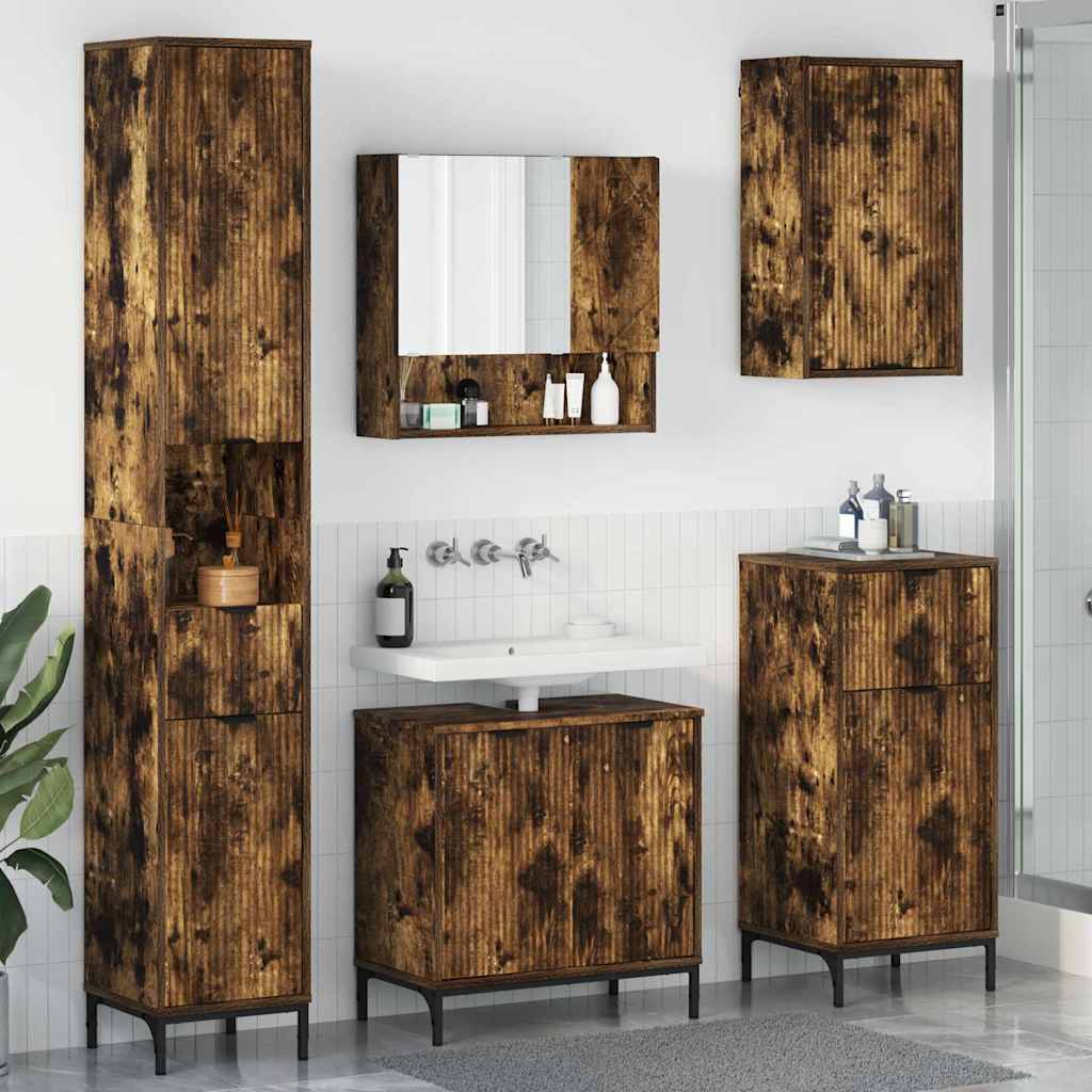 Badezimmermöbel-Set 4 Stk. Holzwerkstoff, Metall